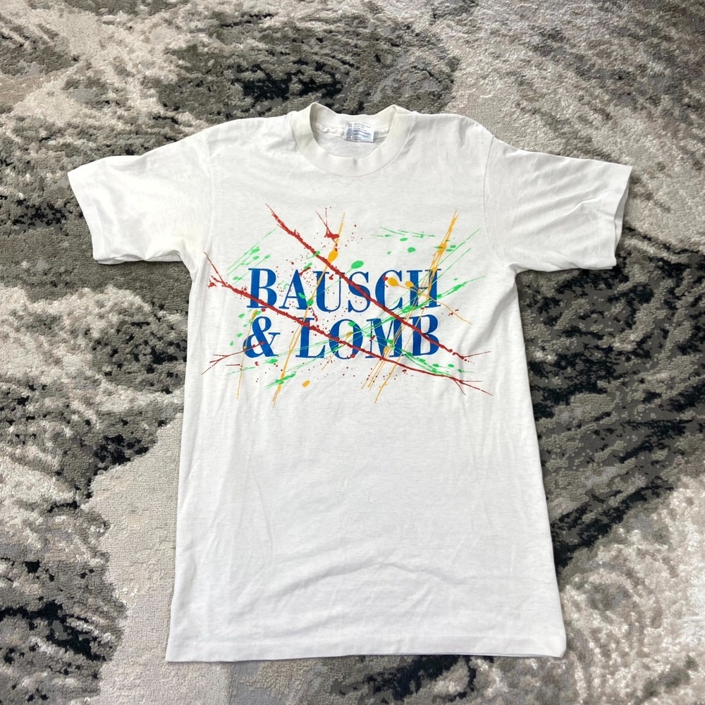 VTG Single Stitched Hanes Fifty Fifty T Shirt Mens S White Graphic Bausch & Lomb